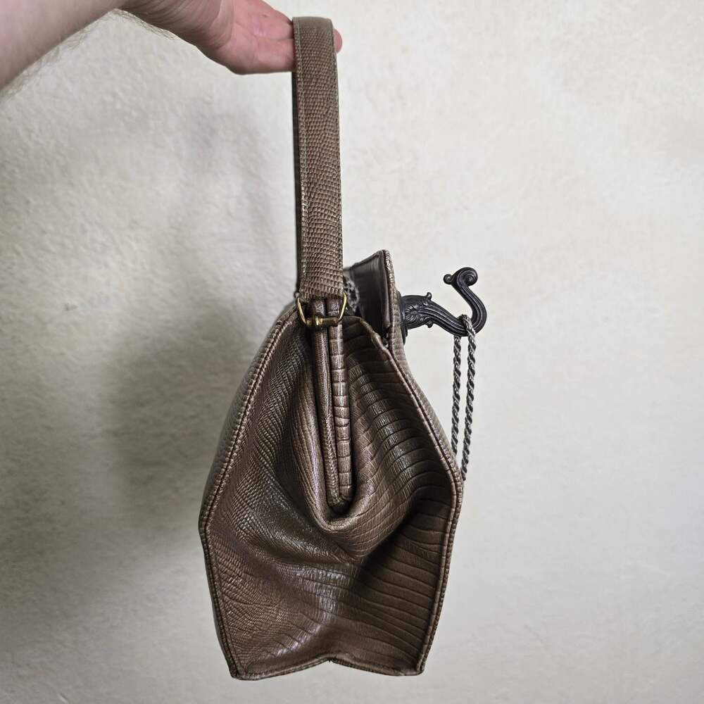Custom Vintage Brown Reptile Embossed Structured Handbag - Picture 7 of 8
